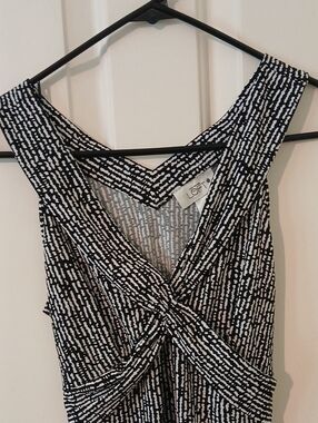 LOFT Black and White Textured Twist-Front Sleeveless Dress